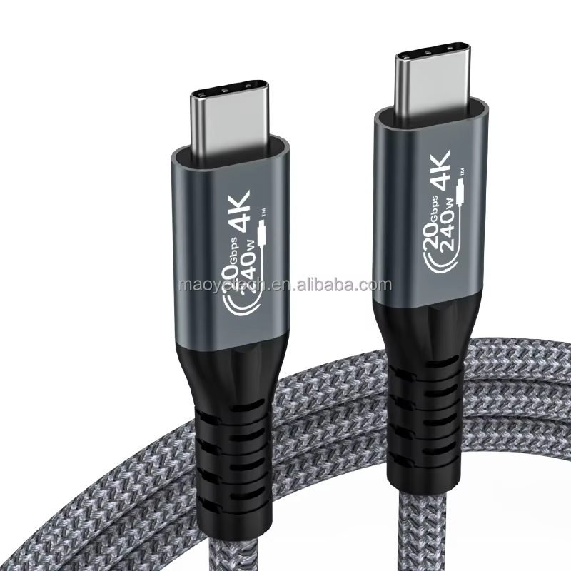 USB4 V2.0 Thunderbolt 5A Fast Charging Braided Sleeve Data Cable 240W 80Gbps Transfer Speed 16K Male-Male Charger for Mobile