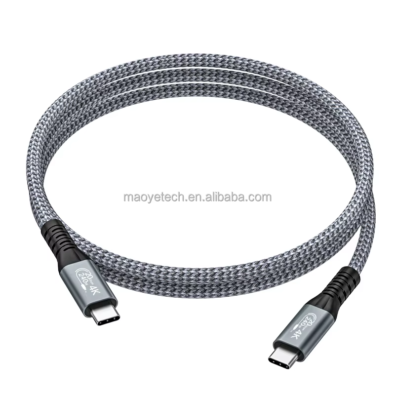 USB4 V2.0 Thunderbolt 5A Fast Charging Braided Sleeve Data Cable 240W 80Gbps Transfer Speed 16K Male-Male Charger for Mobile