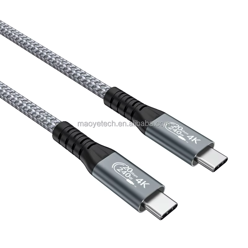 USB4 V2.0 Thunderbolt 5A Fast Charging Braided Sleeve Data Cable 240W 80Gbps Transfer Speed 16K Male-Male Charger for Mobile
