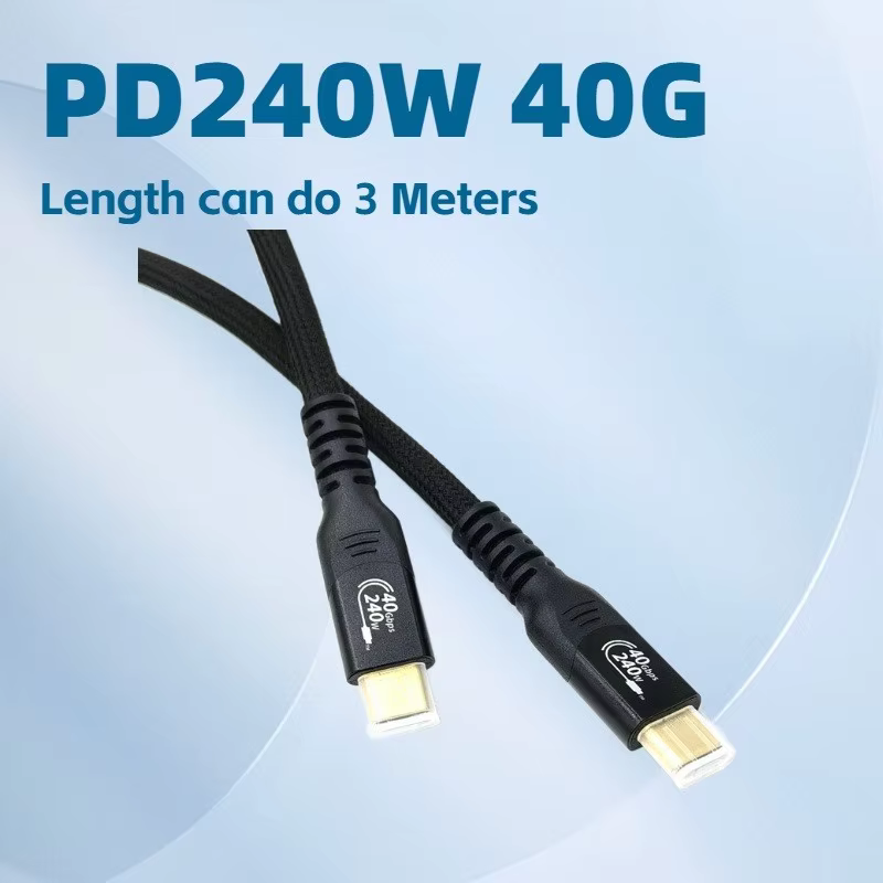 USB4 3Meters 10FT 40Gbps 8K 60Hz Compatible Thunderbolt 5 PD 240W Gen4 5A Fast Charging Nylon USB Type C Data Cables for Camera