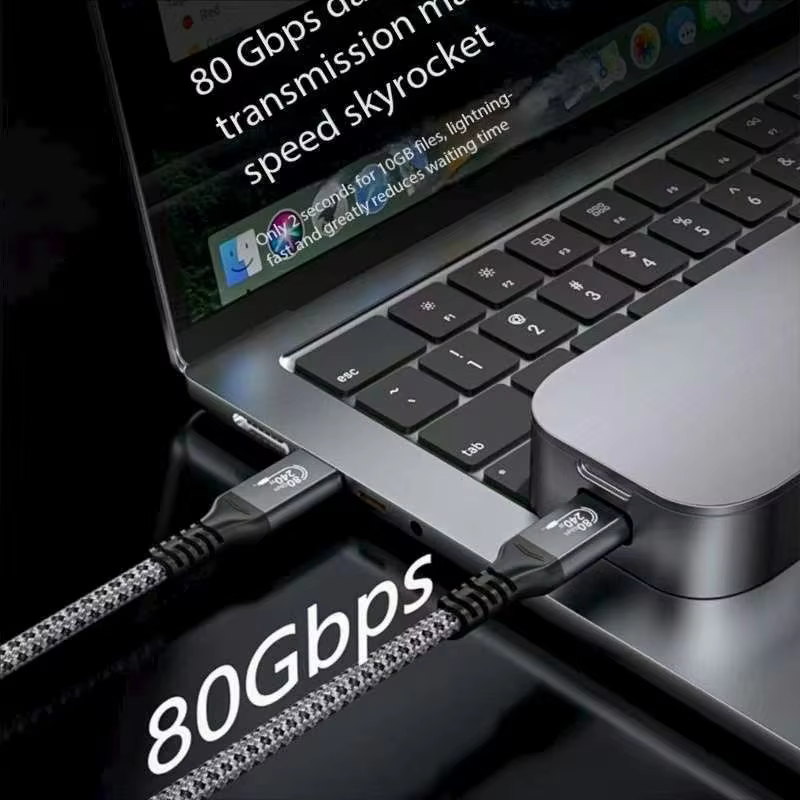 Thunderbolt 4 Compatible 80Gbps USB-C Cable with 240W Charging Power Nylon Jacket Bandwidth Amplification USB 4 Compatible