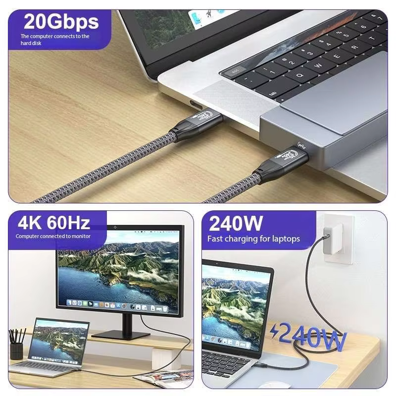 20Gbps USB C to C Monitor Gen2*2 Cable 240W Charging Cable for Mobile Phones Cameras Computers Type-C Cable Matters