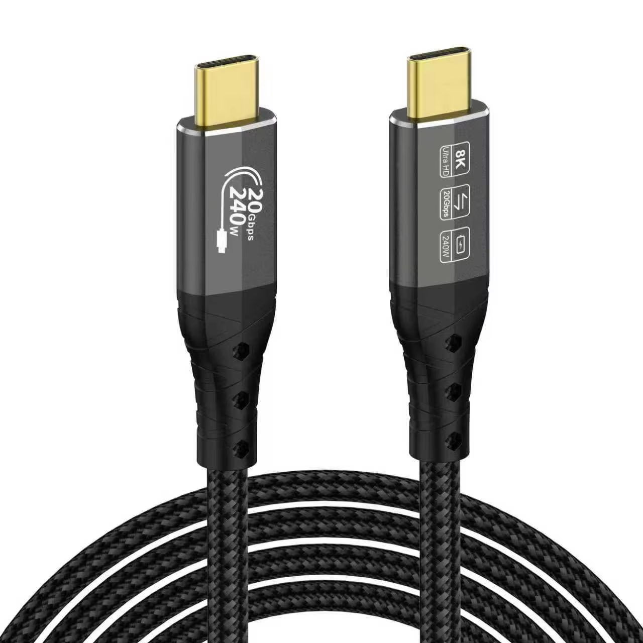 20Gbps USB-C Gen2*2 Braid Shielding 100W/240W Fast Charging Pure Copper Conductor Nylon Jacket Cable for Mobile Phones Cameras
