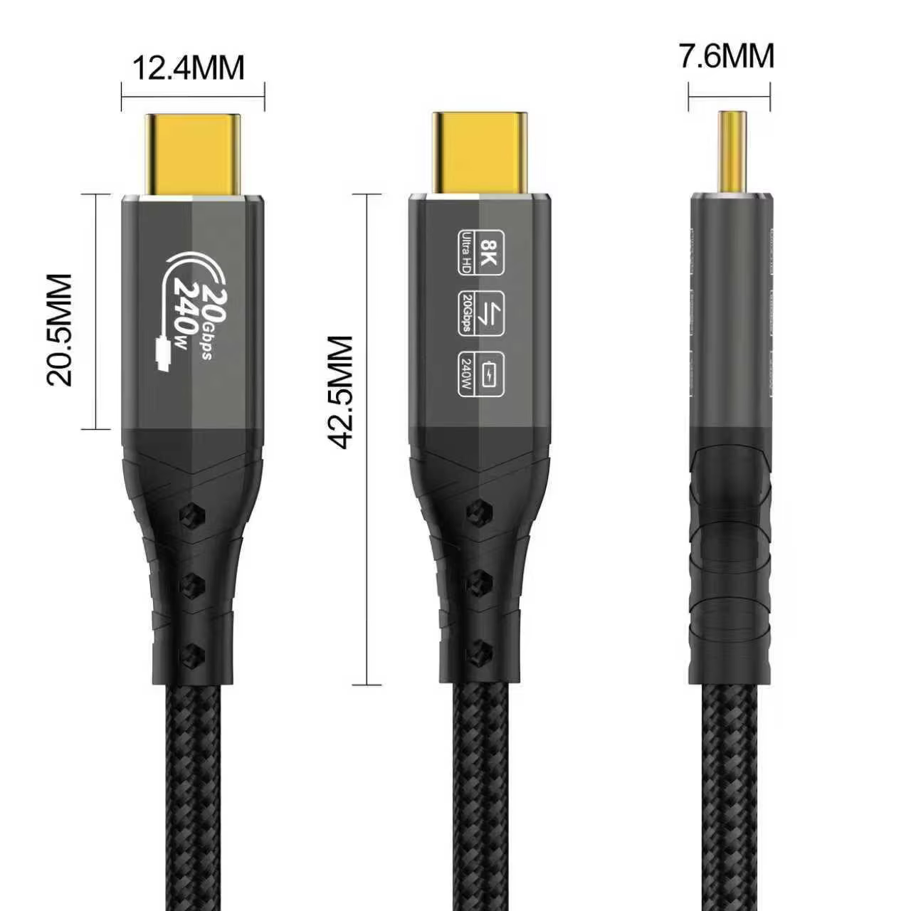 20Gbps USB-C Gen2*2 Braid Shielding 100W/240W Fast Charging Pure Copper Conductor Nylon Jacket Cable for Mobile Phones Cameras