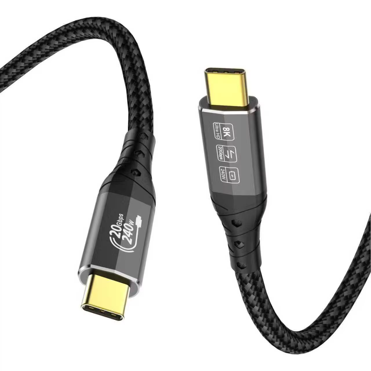 20Gbps USB-C Gen2*2 Braid Shielding 100W/240W Fast Charging Pure Copper Conductor Nylon Jacket Cable for Mobile Phones Cameras