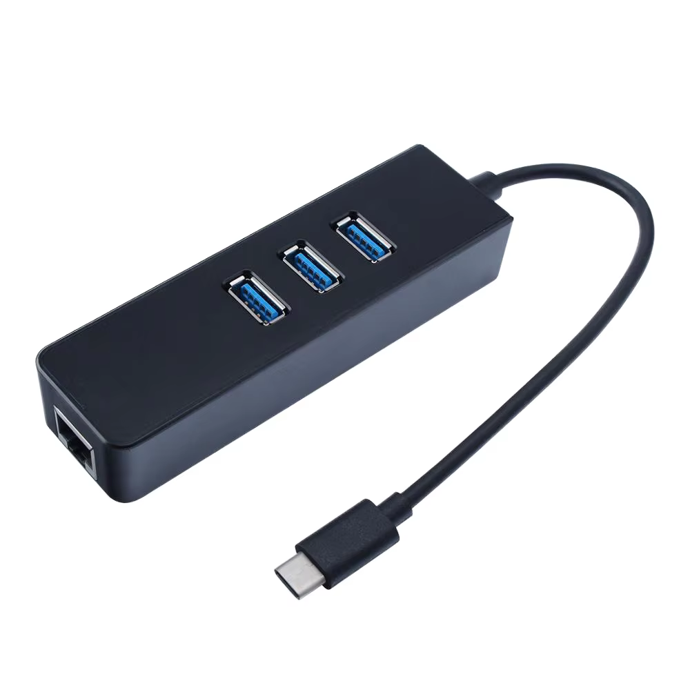 High-Speed USB 3.1 Type C 3-Port USB 3.0 Hub RJ45 Adapter Cable Gigabit Network Transmission Ethernet for Mobile Computer Camera