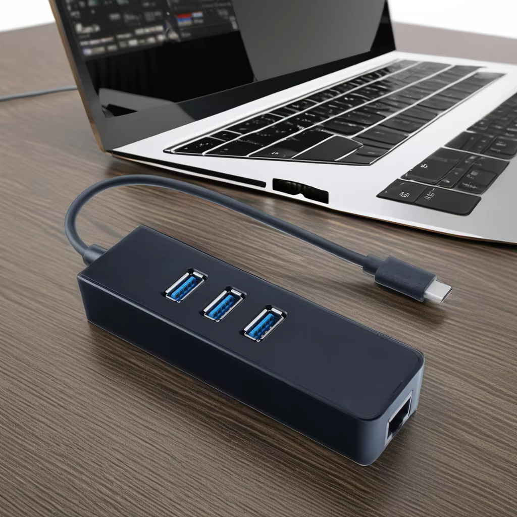 High-Speed USB 3.1 Type C 3-Port USB 3.0 Hub RJ45 Adapter Cable Gigabit Network Transmission Ethernet for Mobile Computer Camera