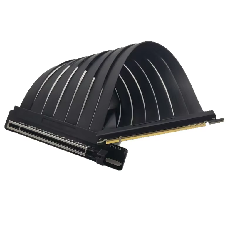PCIe 5.0 X16 GPU Riser 180 Degree Rotational Connector Pure Copper Braid Shielding TPE Jacket Compatible Gen 5 GPUs Computer