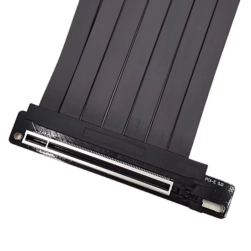 PCIe 5.0 X16 GPU Riser 180 Degree Rotational Connector Pure Copper Braid Shielding TPE Jacket Compatible Gen 5 GPUs Computer