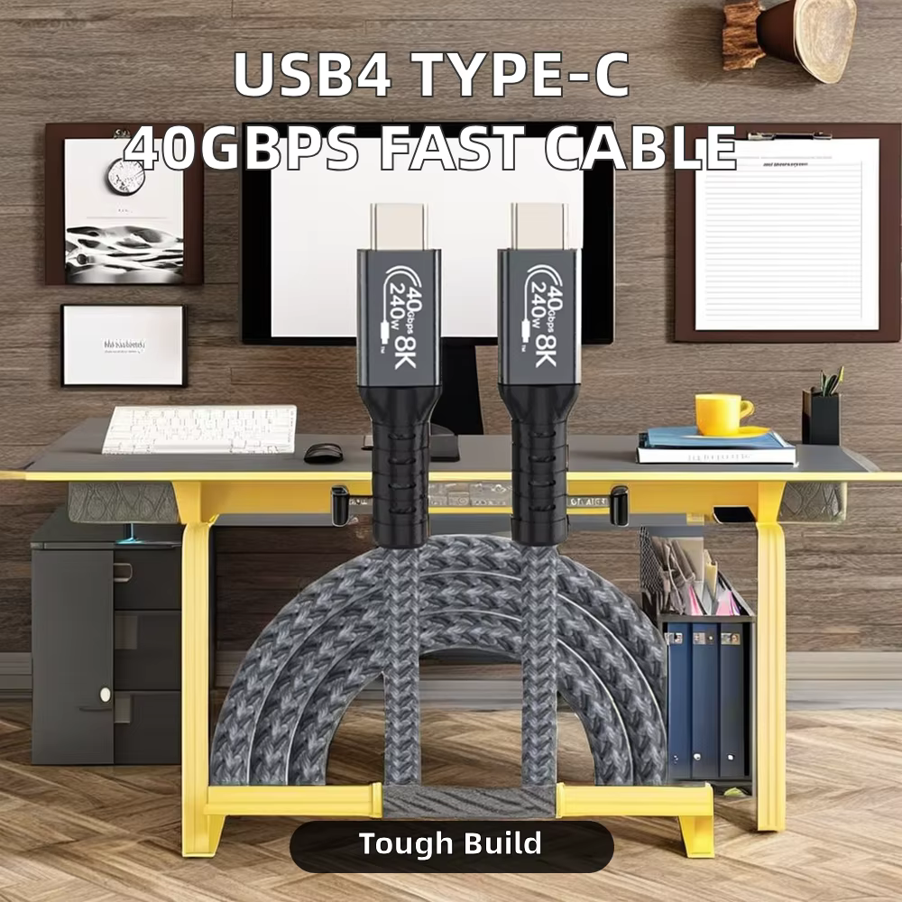 USB4 3.2 40Gbps High Quality 5A Fast Charging Type-C Extension Cable Pure Copper Conductor Nylon Pure Braided 1m/2m Lengths