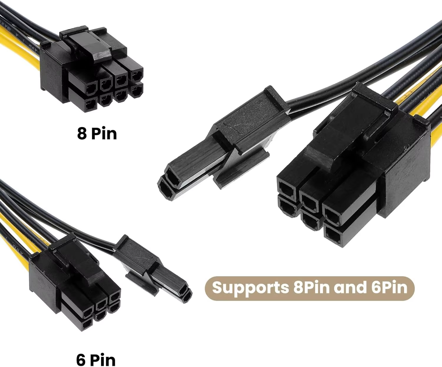 2 Pack 6 Pin Female to 8 Pin Male Power Supply Adapter Cable for Computer