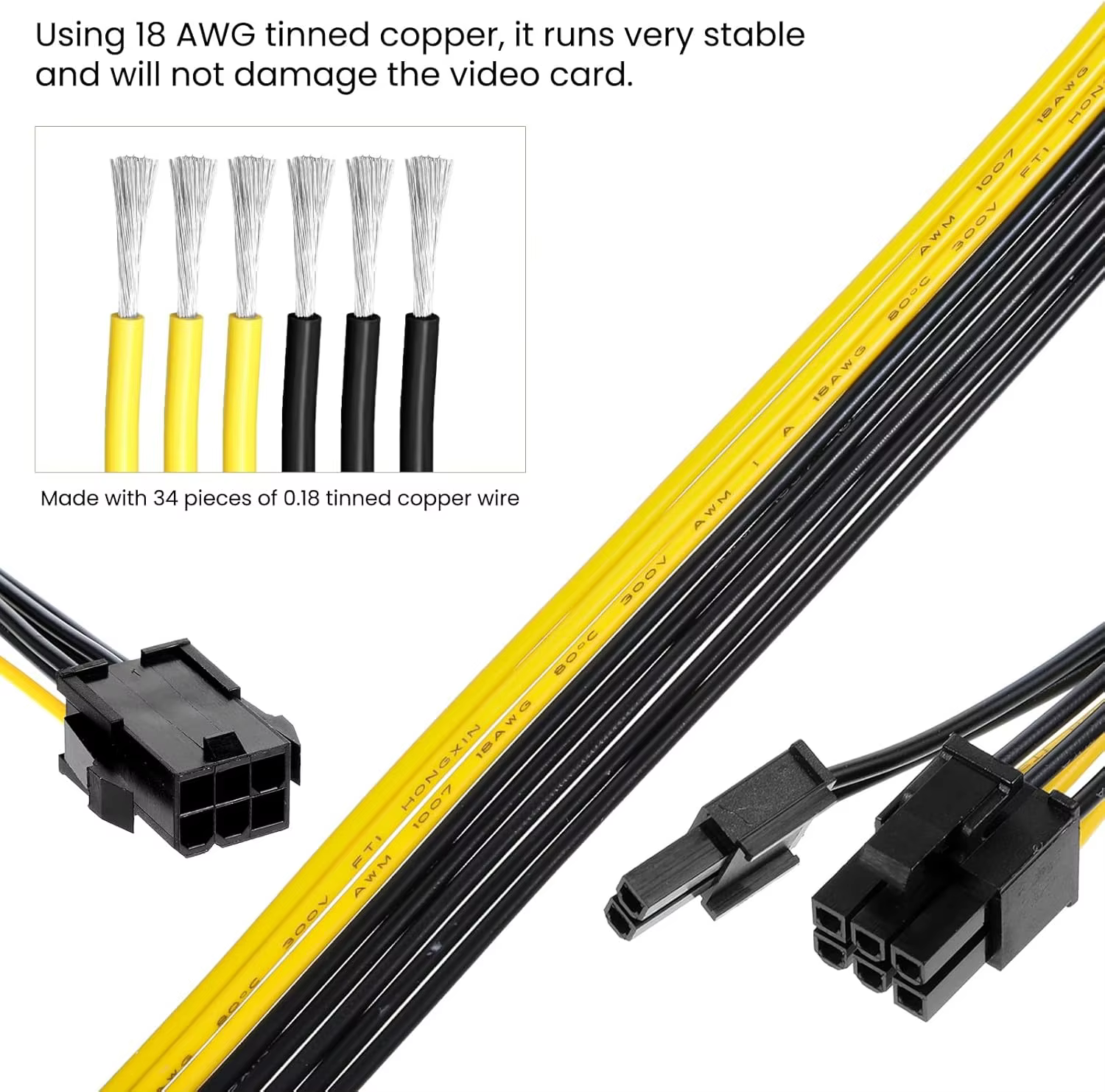 2 Pack 6 Pin Female to 8 Pin Male Power Supply Adapter Cable for Computer