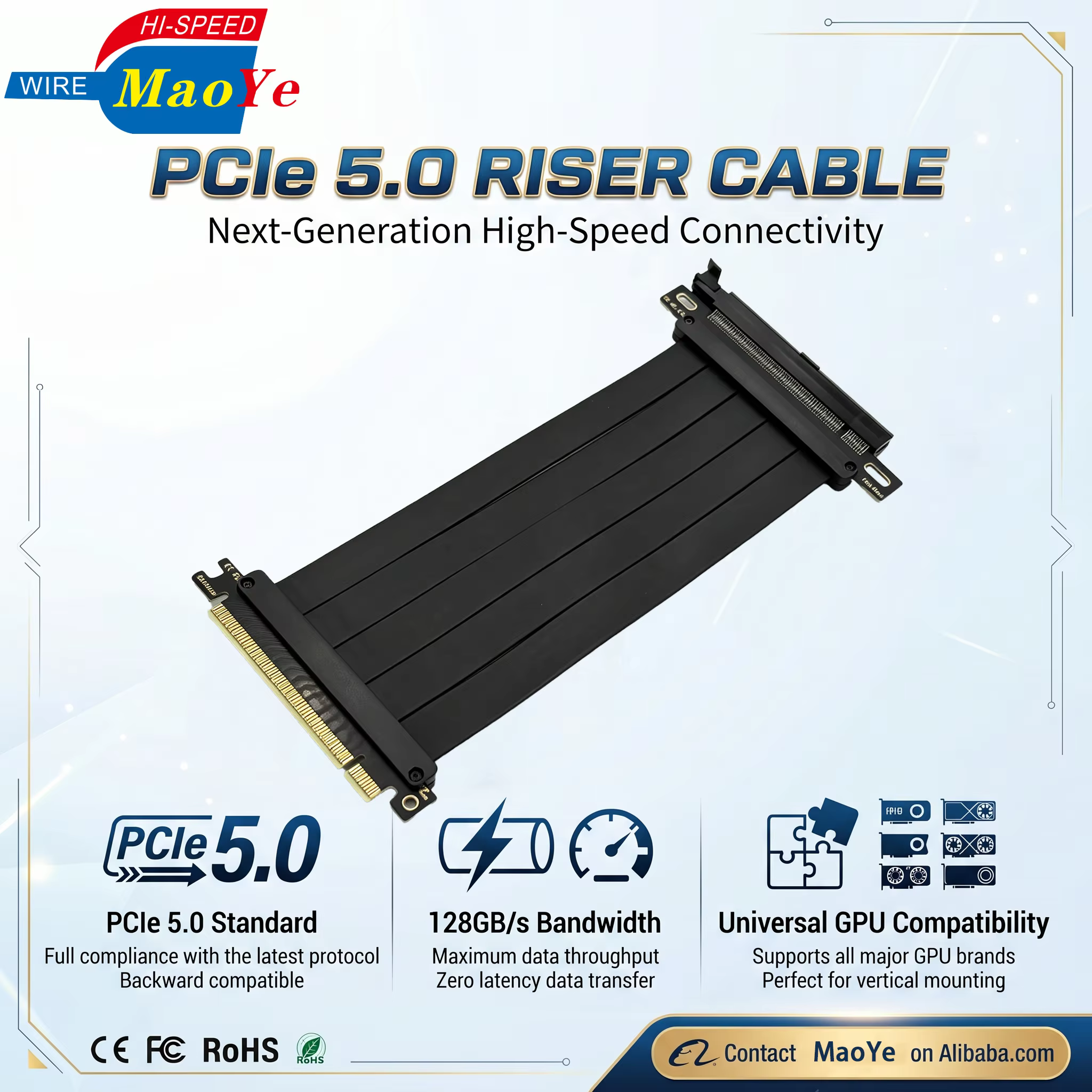 Professional PCIe 5.0 GPU Extension Cable Anti-Interference Low EMI for Stable Connection Extreme Performance Gaming Computer